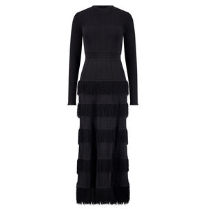 Piper Long Sleeve Fringe Detail Knit Midi Dress