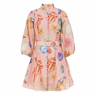 Valencia 3/4 Sleeve Belted Button-Front Mini Dress