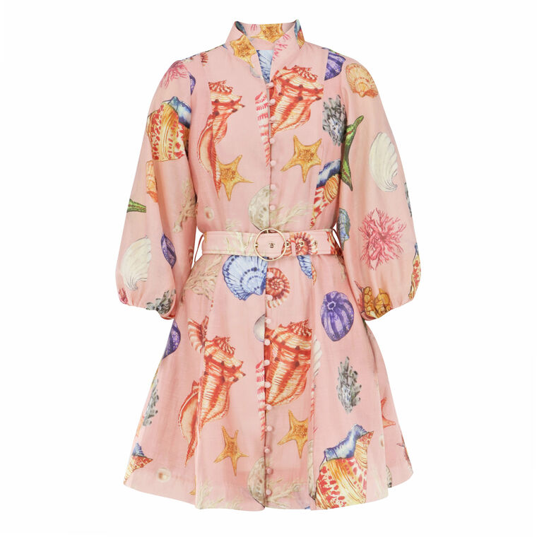 Valencia 3/4 Sleeve Belted Button-Front Mini Dress image number null