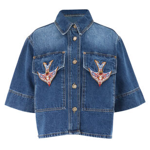Porcelain Birds Embroidered Denim Shirt