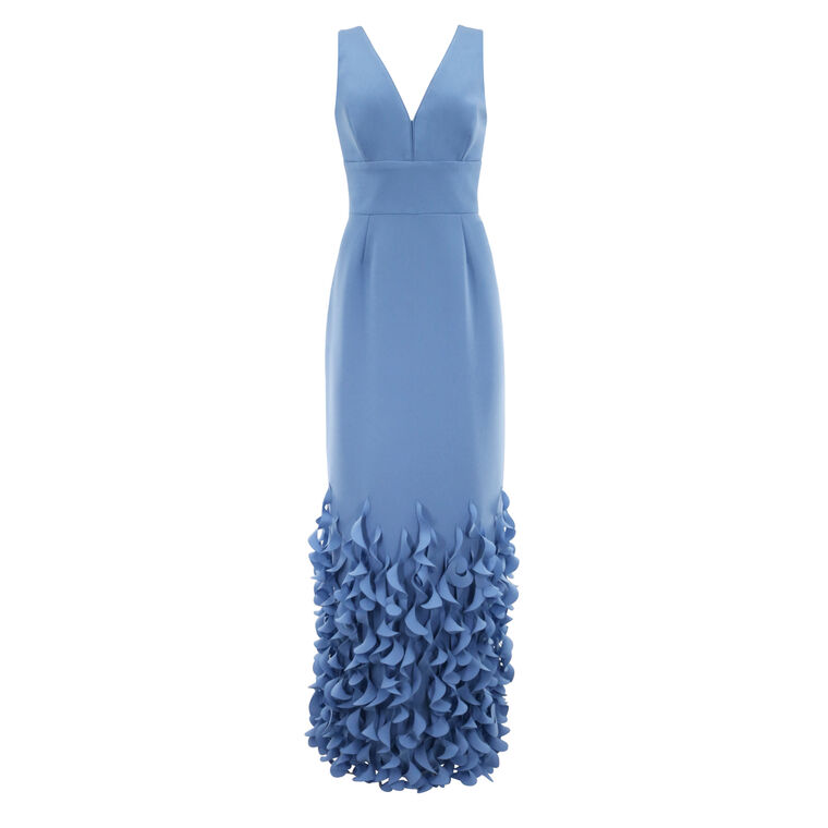 Sleeveless V-Neck Gown With Spiral Hem image number null