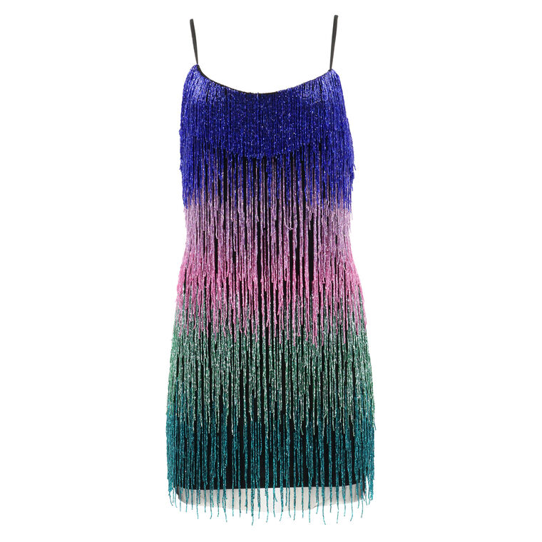 Ombre Beaded Fringe Mini Dress image number null