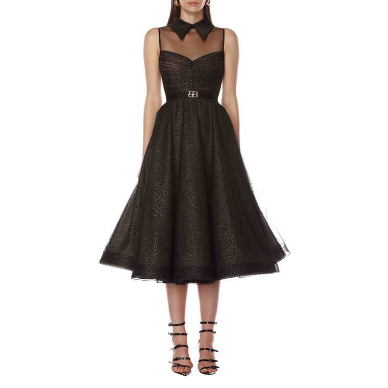 Charlotte Metallic Speckled Illusion Sleeveless Midi Dress image number null