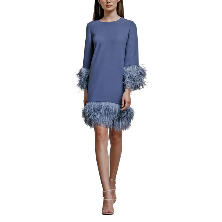 Jewel Neck Feather Trim Dress image number null