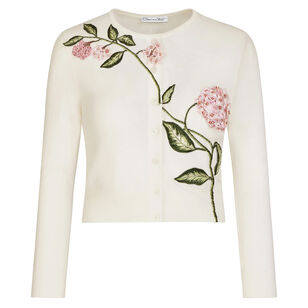 Long Sleeve Cropped Classic Cardigan With Floral Embroidery