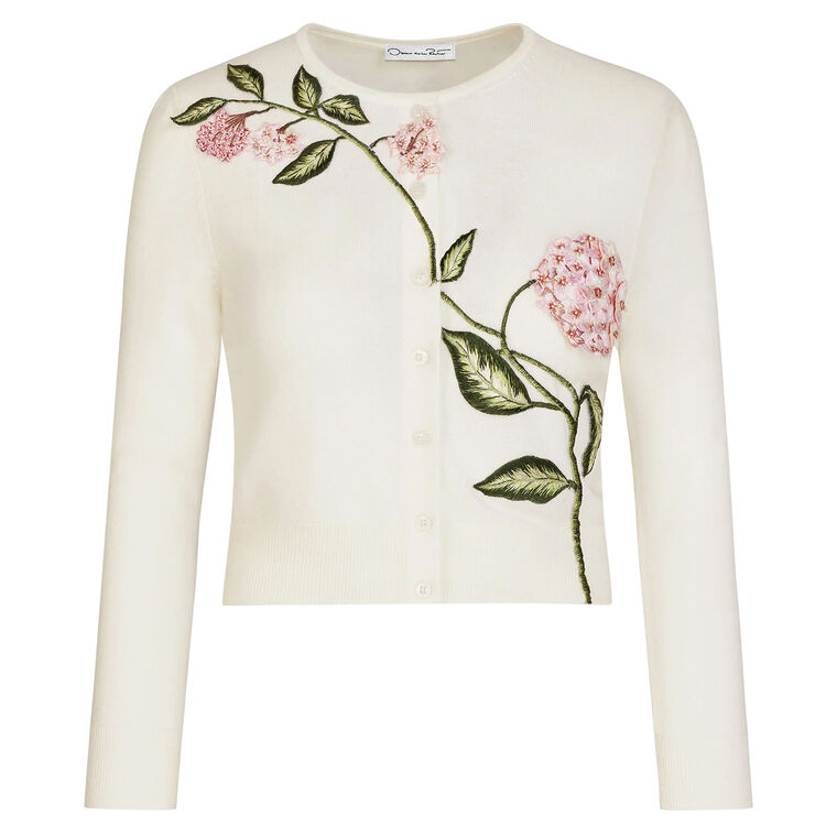 Long Sleeve Cropped Classic Cardigan With Floral Embroidery image number null