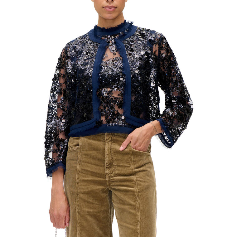 Bethina Cropped Sheer Sequin Jacket image number null