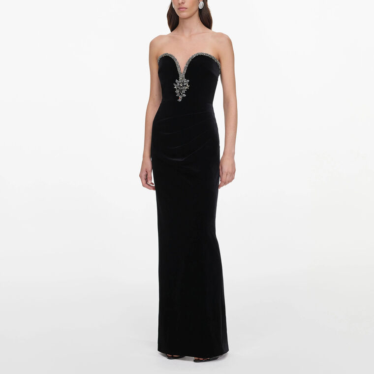 Strapless Embellished Velvet Maxi Dress image number null