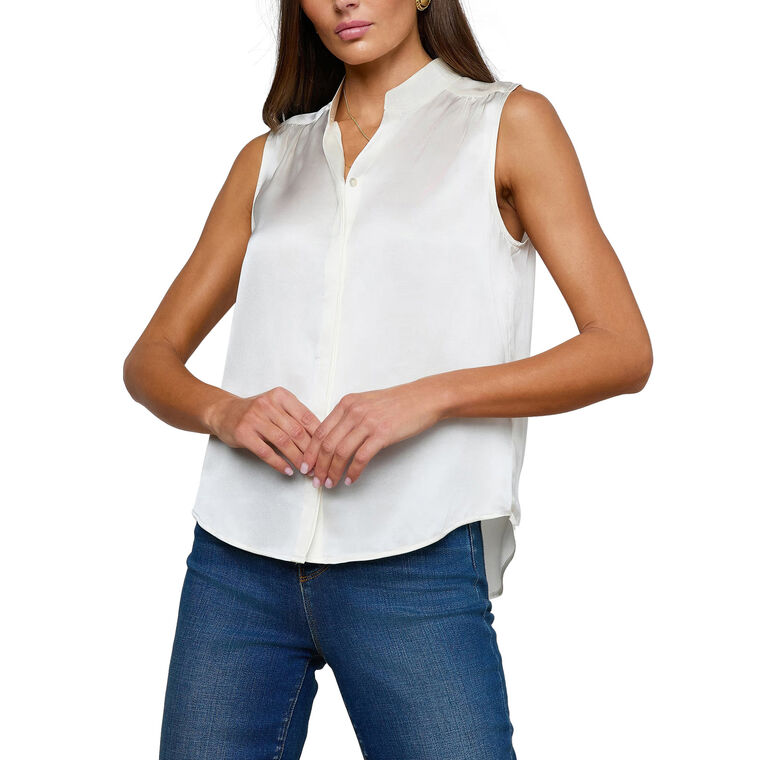 Phoebe Sleeveless Band Collar Silk Blouse image number null