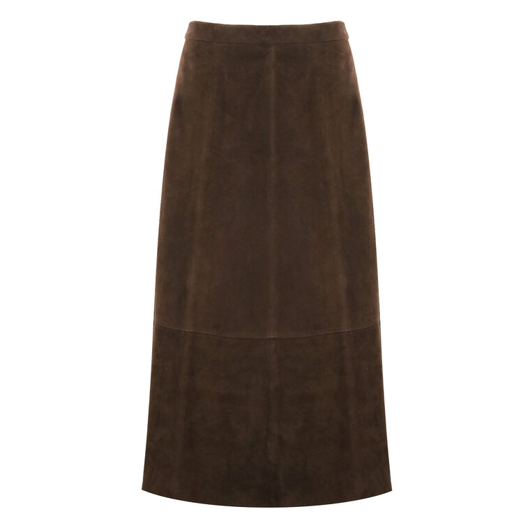 Mid Rise Flared Suede Midi Skirt image number null