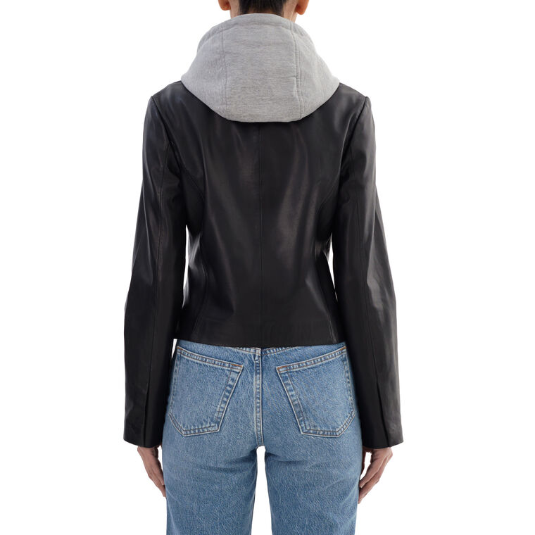 Sally Leather Jacket With Contrast Hoodie Jacket image number null