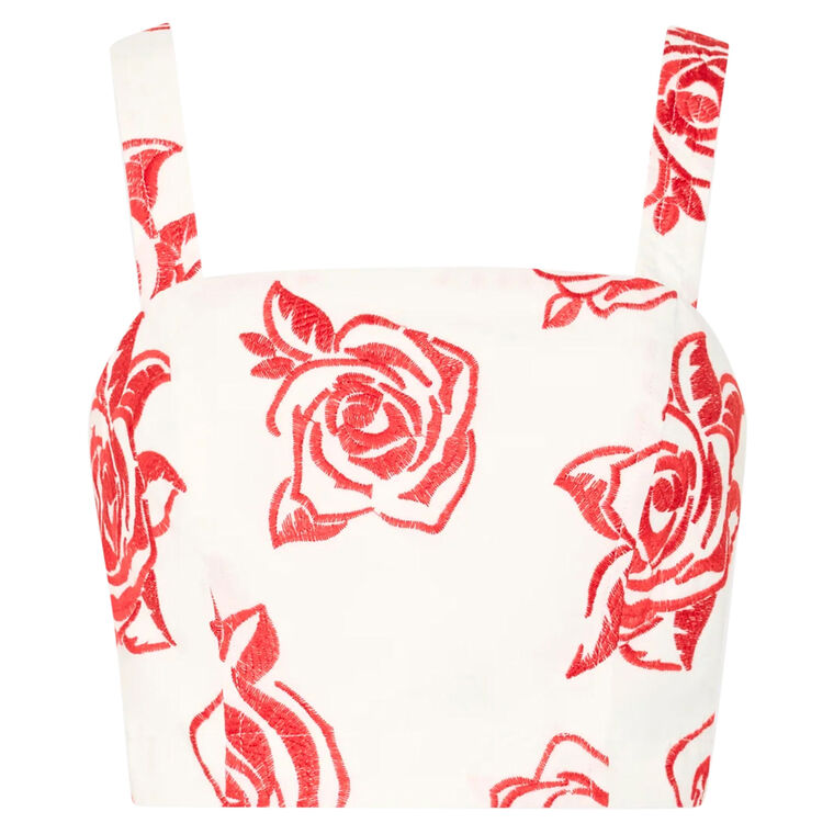 Rose Embroidery Square Neck Crop Top image number null