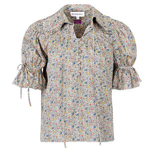 Mayfair Puff-Sleeve Collared Blouse