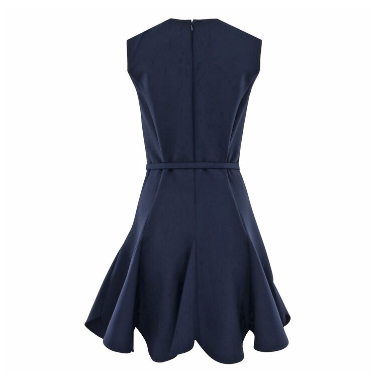 Stretch-Wool Scalloped-Hem Belted Mini Dress image number null