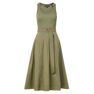 Ennis Belted Mixed Media A-Line Midi Dress
