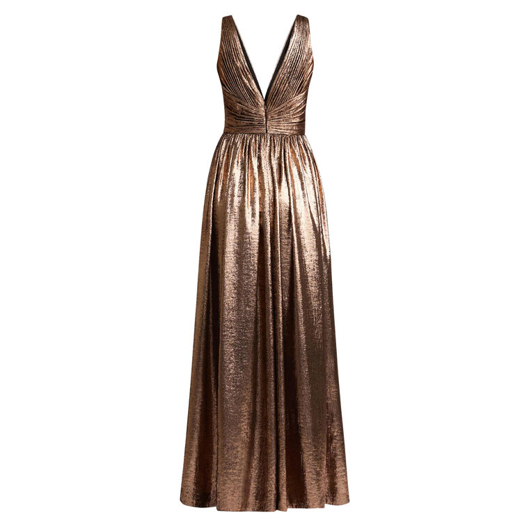 Rose Gold Metallic Pleated Gown image number null