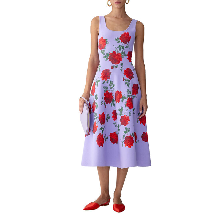 Sleeveless Rose Jacquard Fit-And-Flare Midi Dress image number null