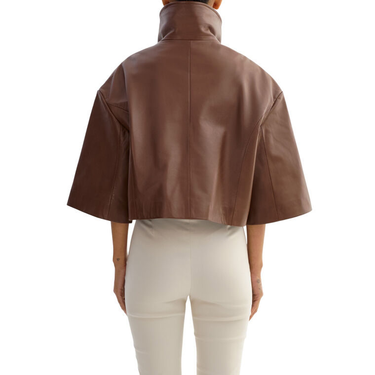 Elin Funnel Neck Leather Jacket image number null