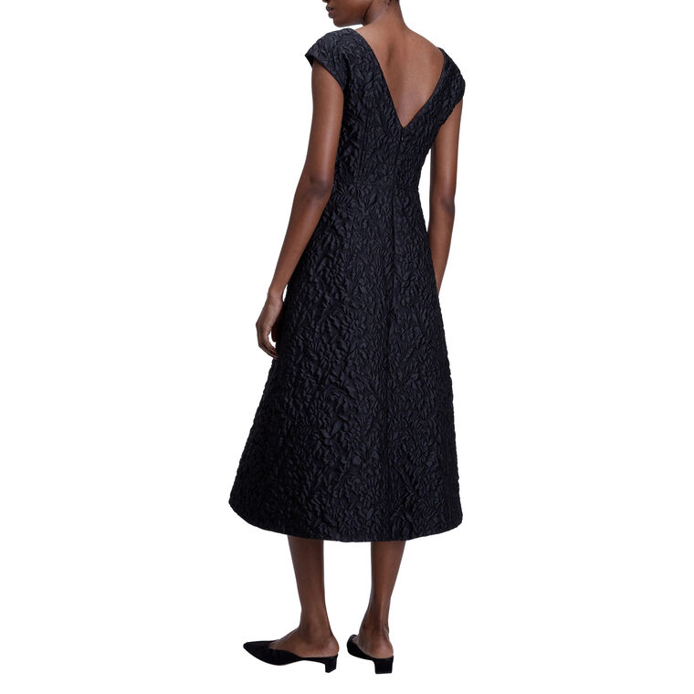 Pesca Short Sleeve Warp Floral Jacquard Boatneck Midi Dress image number null