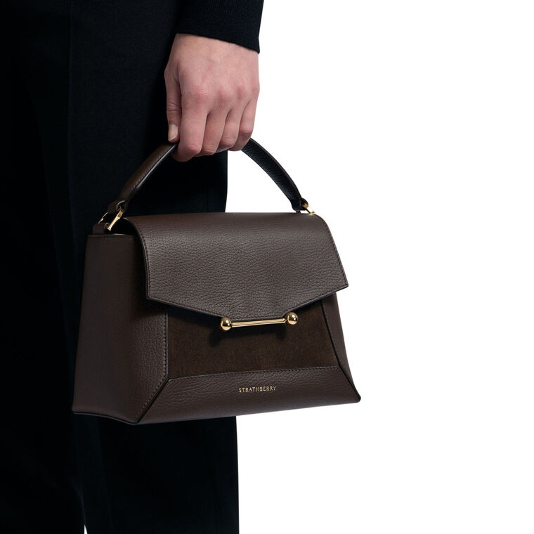 Mosaic Top Handle Bag In Grain Leather With Suede image number null