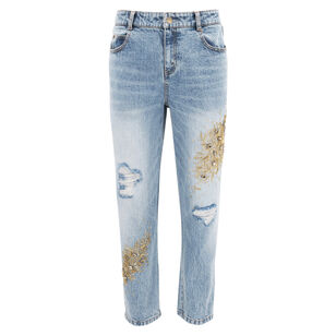 Hideki Embellished Distressed Straight-Leg Ankle Jean