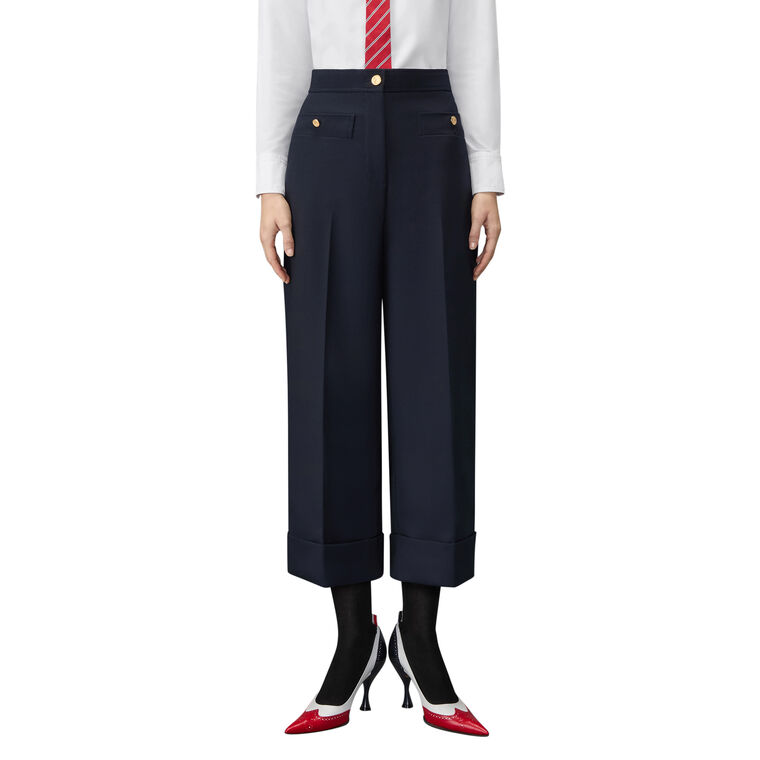 Hopsack Suiting Cropped Creased Trousers image number null