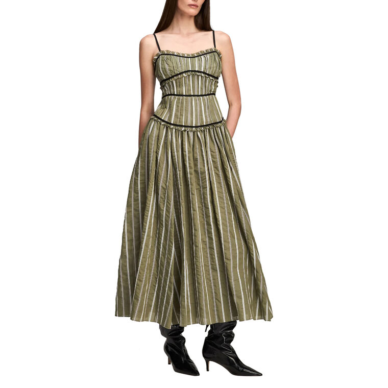 Celia Sleeveless Ruffle Trim Midi Dress image number null