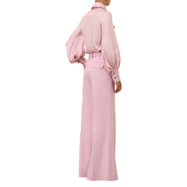 Twill Bow Long Sleeve Silk Shirt image number null