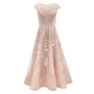 Mesh High Low Hem Dress With Mikado Floral Embroidery