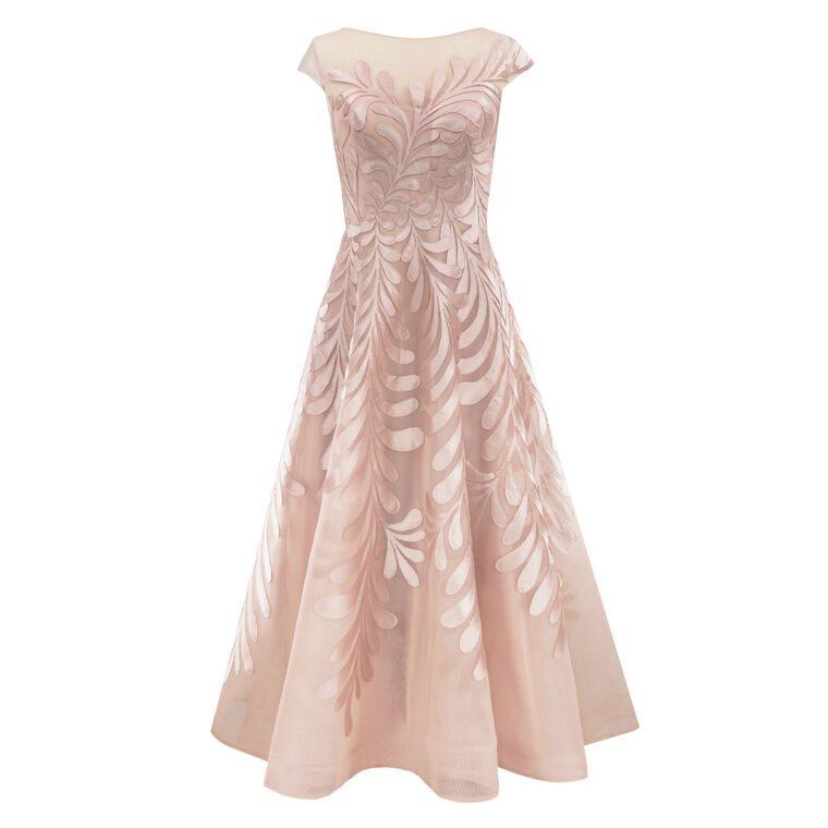 Mesh High Low Hem Dress With Mikado Floral Embroidery image number null