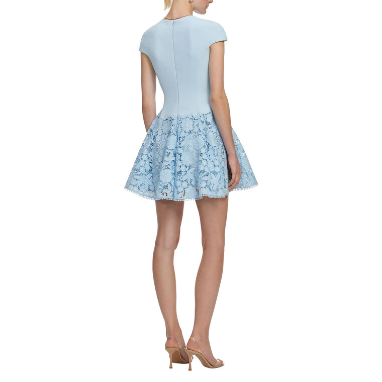 Short Sleeve Crepe Lace Mini Dress image number null