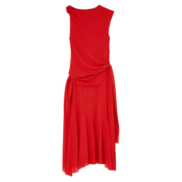 Sleeveless Marl Mesh Draped Knot Midi Dress image number null