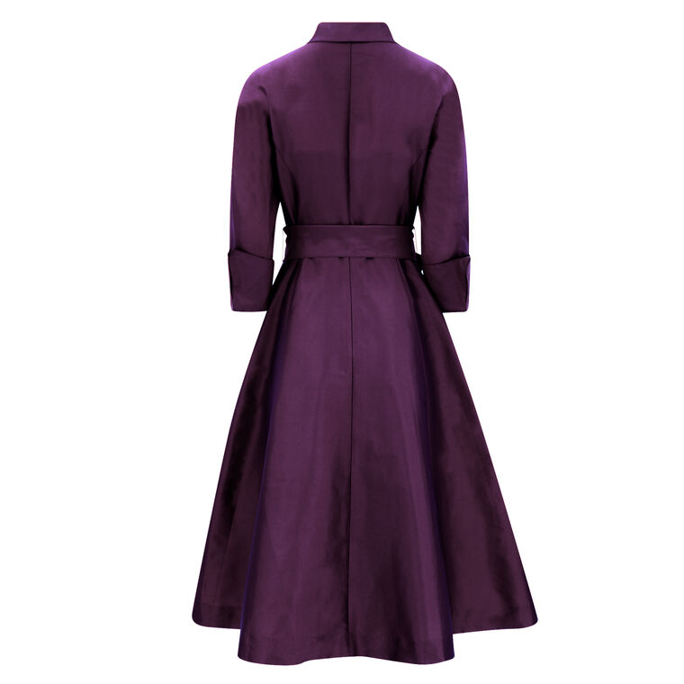 3/4 Sleeve Belted Taffeta Shirt Dress image number null