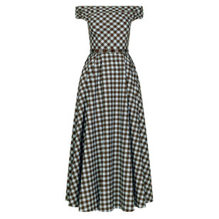 Off-The-Shoulder Belted Gingham Cotton Poplin Midi Dress