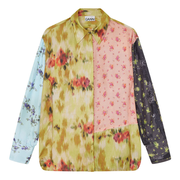 Long Sleeve Multi Printed Silk Twill Blouse image number null