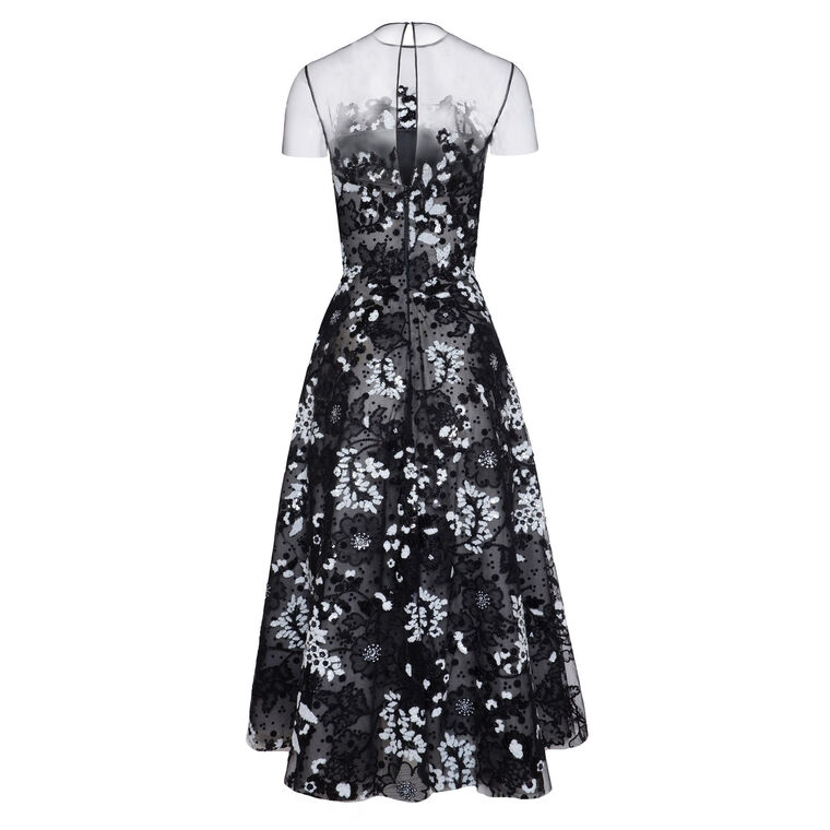 Illusion Neckline Short Sleeve Floral Midi Dress image number null