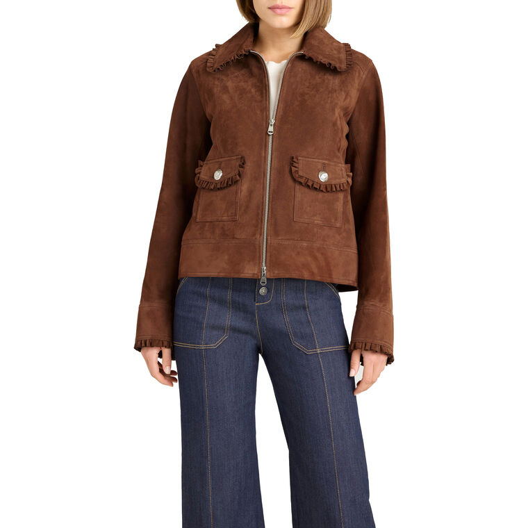 Sybil Suede Jacket With Ruffle Detailing image number null