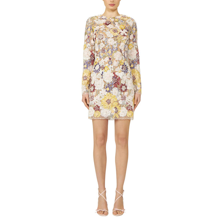 Zarina Emboidered Beaded Lace Floral Mini Dress image number null