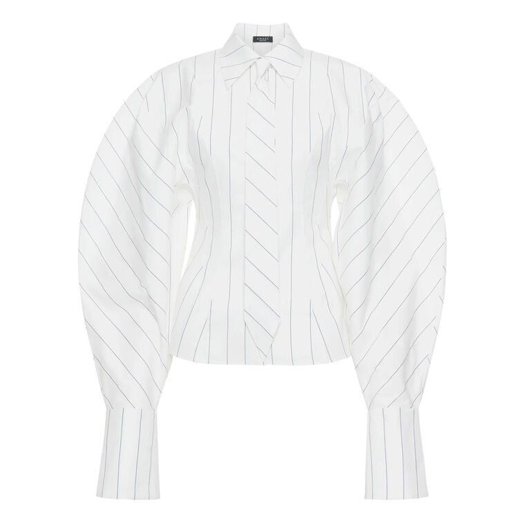 Puff Sleeve Button-Up Shirt With Tie image number null