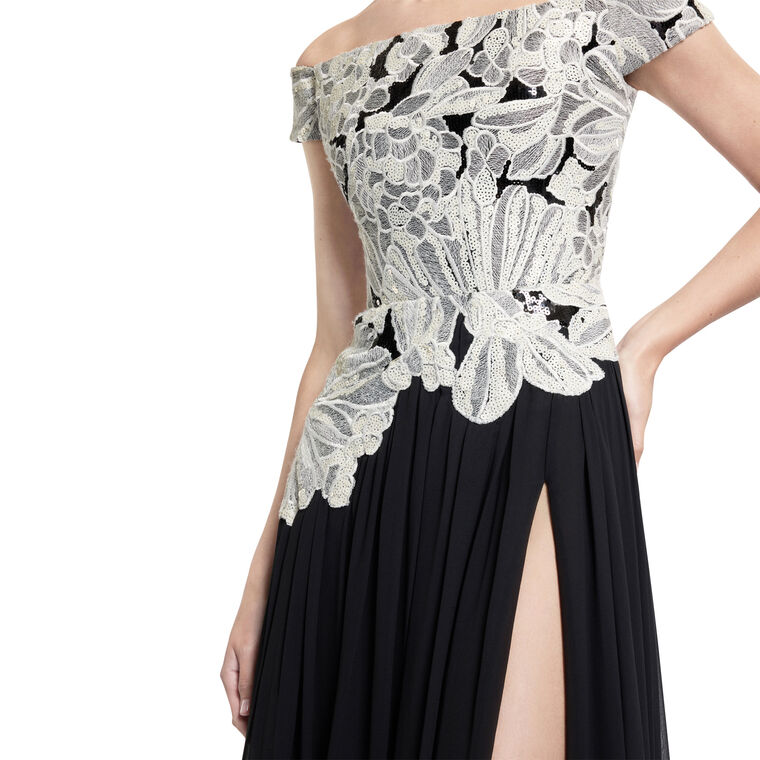 Sequin Embroidered Off-The-Shoulder Gown image number null