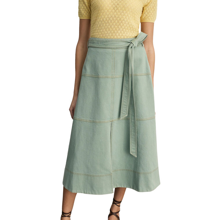 Hudley Belted Denim Midi Skirt image number null