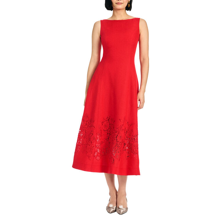 Brittany Sleeveless Midi Dress With Lace Applique Hem image number null