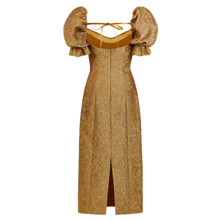 Farrah Gold Brocade Midi Dress image number null