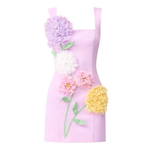 Sleeveless Buttercup Embroidered Party Mini Dress