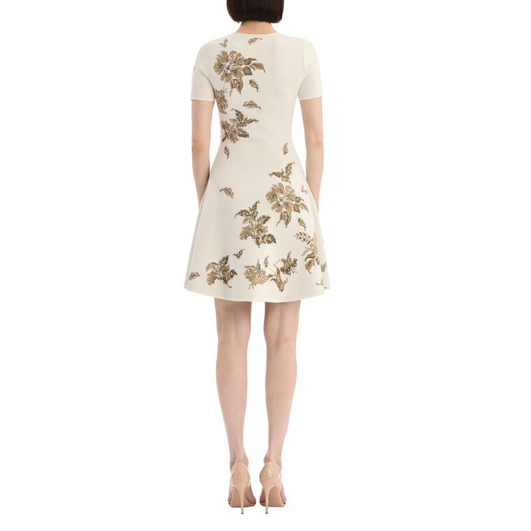 Short Sleeve Hibiscus Metallic Lurex Jacquard Knit Dress image number null