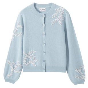 Lilah Cashmere Floral Embroidery Lantern Sleeve Cardigan