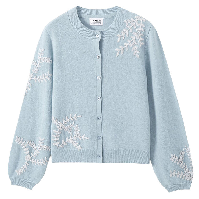 Lilah Cashmere Floral Embroidery Lantern Sleeve Cardigan image number null