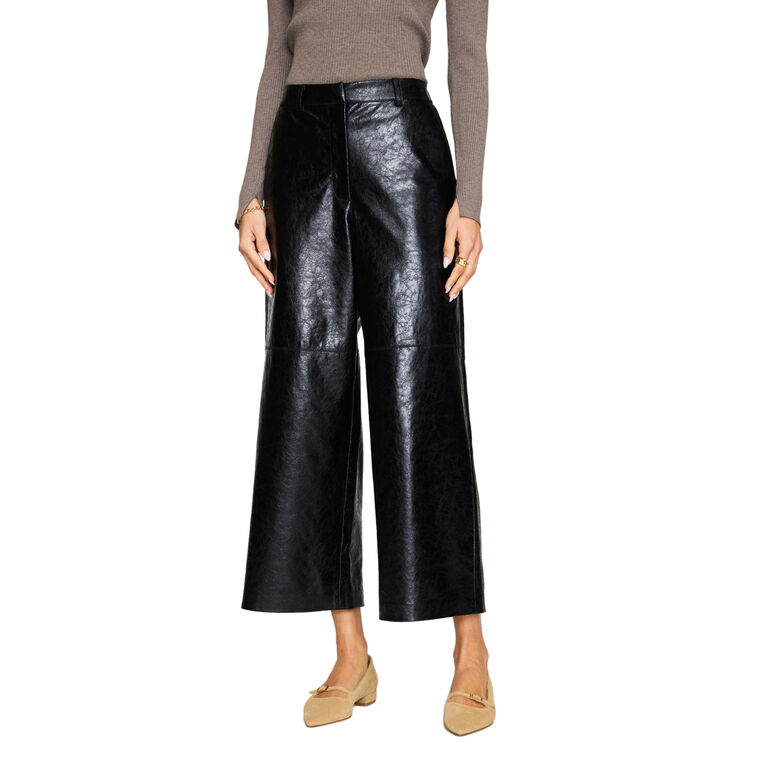 The Teo Metallic Vegan Leather Cropped Wide-Leg Pant image number null