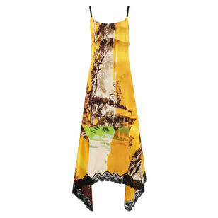 Printed Slip Dress With Lace Hem