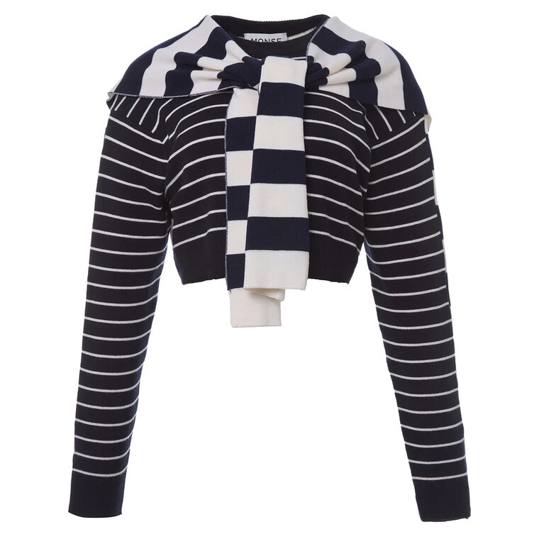 Striped Cropped Sweater image number null